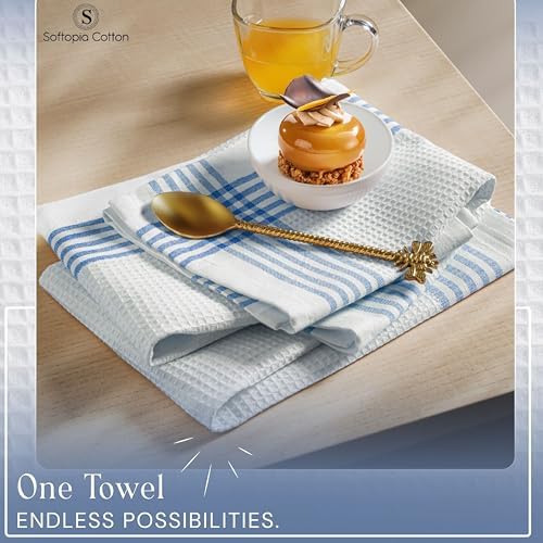 Waffle White & Sky Blue Kitchen Towels 4 Pack, 100% Cotton 16x26 inches - Image 3