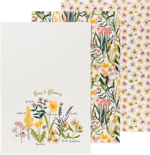 Now Designs Bees & Blooms Bakers Floursack Cotton Dishtowels by NowDesigns