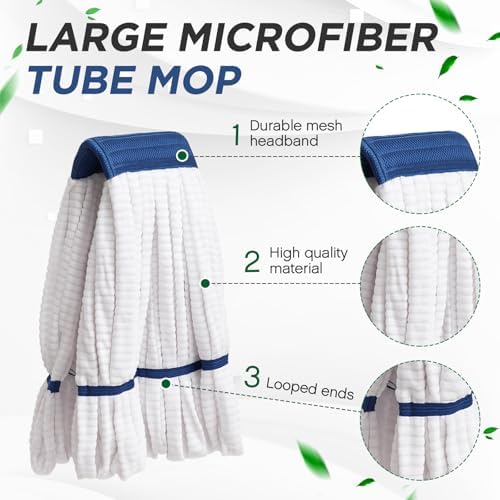 Hushee 6 Pcs Large Microfiber Tube Mop Heads 18 Oz Looped End - Image 3