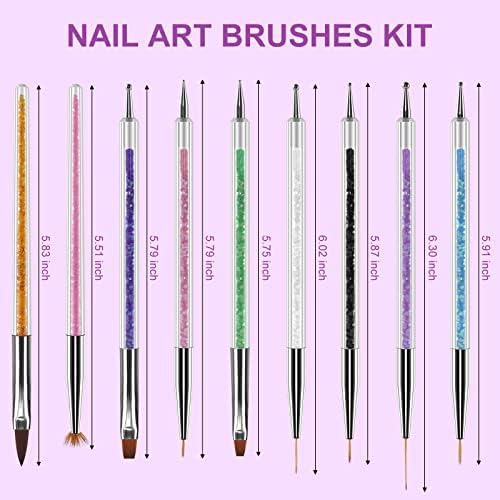 Artdone 9PC Nail Art Brushes Set double-ended, Liner Brush, Dotting Pen - Image 3