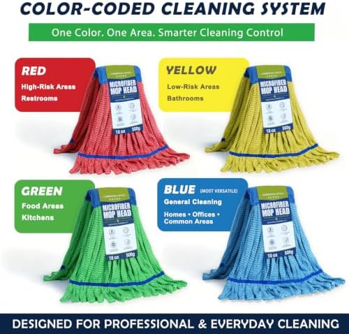 3 Pack Commercial Microfiber Mop Heads, 18 oz Heavy Duty Tube Refill -Green - Image 4