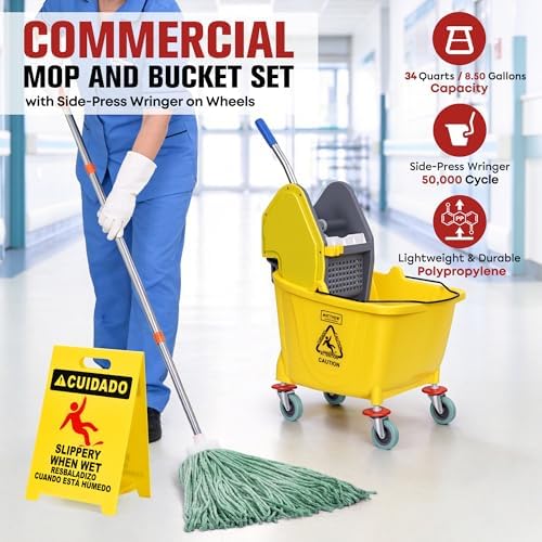 MATTHEW CLEANING 34Quarts Commercial Mop Bucket INCL.Wet String Mop - Image 7