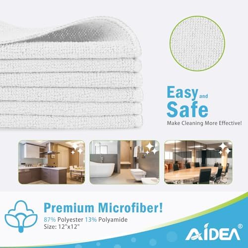 AIDEA White Microfiber Cleaning Cloth-12PK, Cleaning Rags 12"x 12" Reusable - Image 2