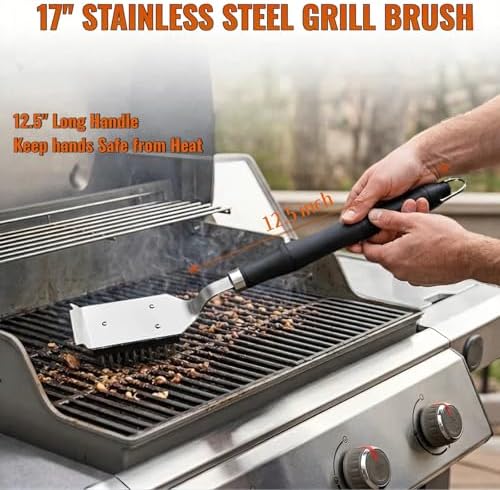 Grill Brush with Scraper& Extra Long Handle -Heat Insulated & Detachable - Image 3