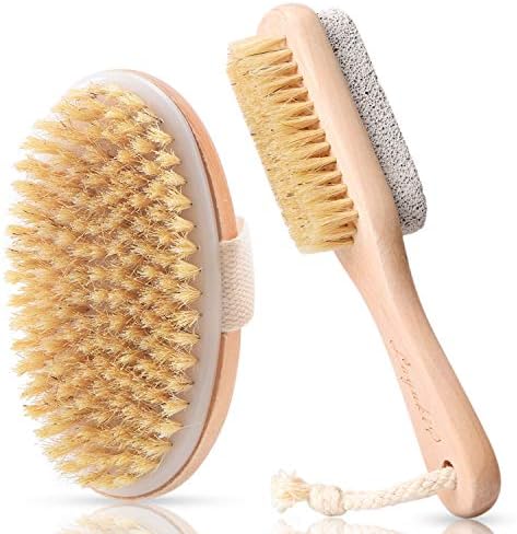 LAYUKI Body Brush for Dry or Wet Brushing and 2-Sided Foot File Scrubber Set by LAYUKI
