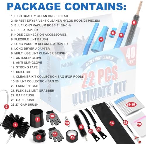 PetOde 22-piece 40-Feet Dryer Vent Cleaner Kit, Dryer Vent Cleaning Kit Lint - Image 6