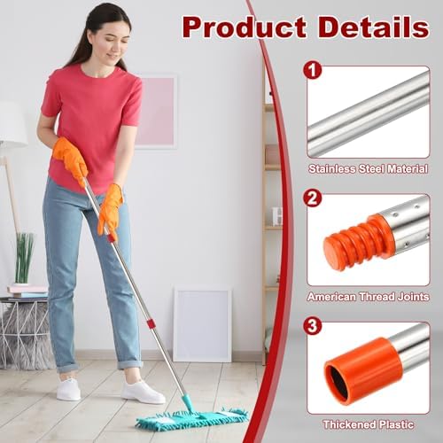 uxcell Spin Mop Replacement Handle 4 Section 30"-to-58 Orange - Image 3