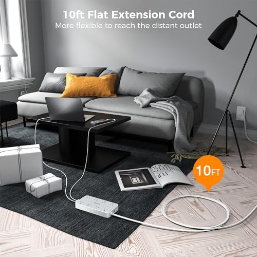 TESSAN Power Strip Surge Protector, 10FT Flat Plug Extension Cord - Image 2