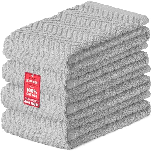 DecorRack 100% Cotton Kitchen Towels 15x25 in, Light Gray Set by DecorRack