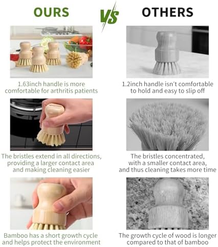 4 Pack Bamboo Dish Brush with Sisal Bristles - Image 3