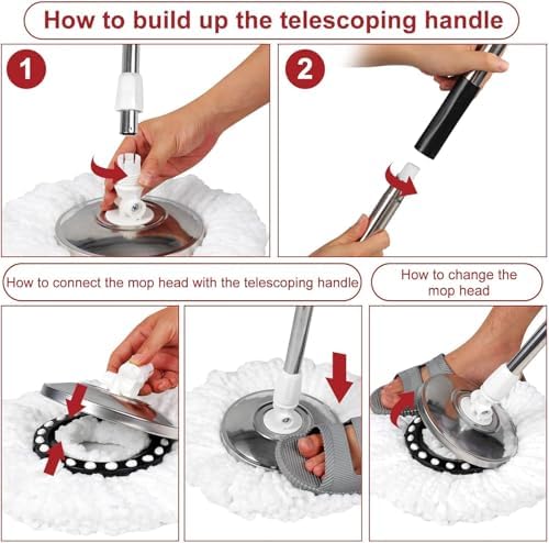 Spin Mop Replacement Handle, 360°Spin Mop Pole Handle Replacement Rotating - Image 6