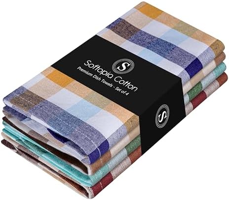 Multi Dish Towels 4 Pack Combo, Quick Drying Cloths, 100% Cotton, Absorbent by SoftopiaCotton