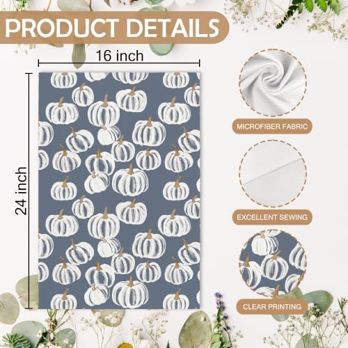 Fall Hello Pumpkin Dusty Blue Kitchen Towels Dishcloths Sets of 2 - Image 7