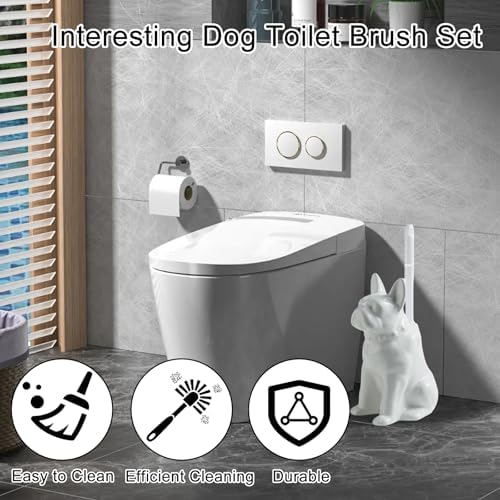 Comeon Ceramic Dog White Toilet Brush and Holder Set, Plastic Handle - Image 3