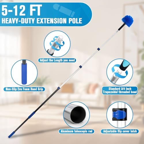 Upgraded Electrostatic Ceiling Fan Duster, 5-12FT Telescopic Pole Ladder-Free - Image 3