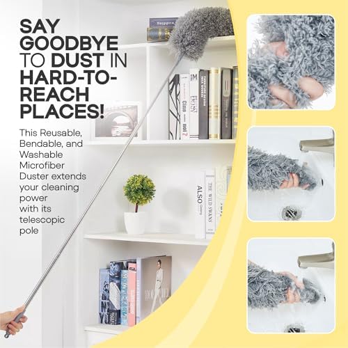Microfiber Feather Duster with Extension Pole 100 Inches, Cleaning Brush - Image 4