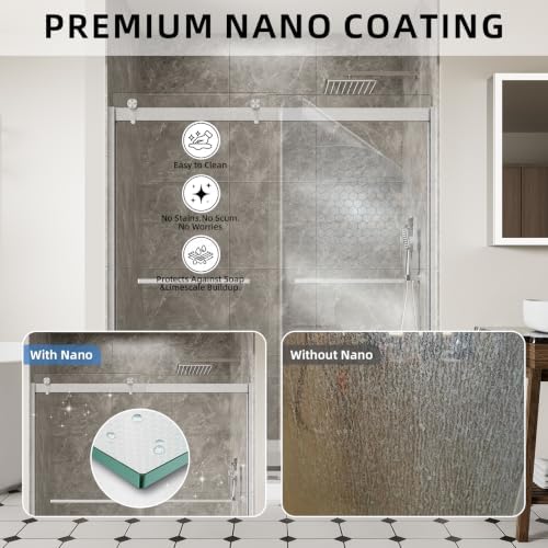 ACE DECOR Frameless Double Sliding Shower Door, 56-60" Wx74 H, Brushed Nickel - Image 2