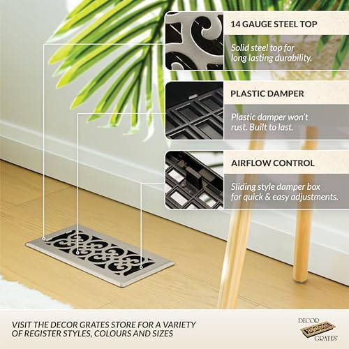 Decor Grates SPH612-NKL Floor Register, Nickel Finish - Image 2