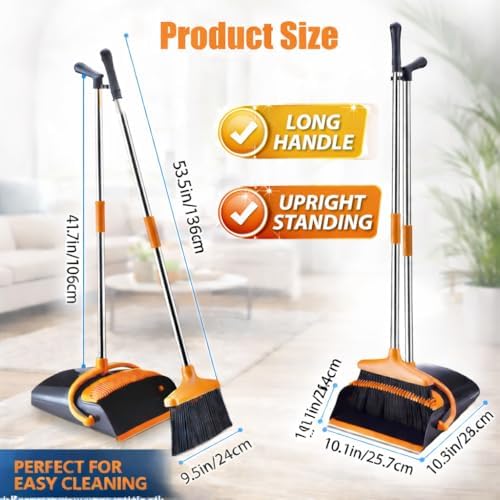 Broom and Dustpan Set with Long Handle, Upright Standing Self-Cleaning Combo - Image 2