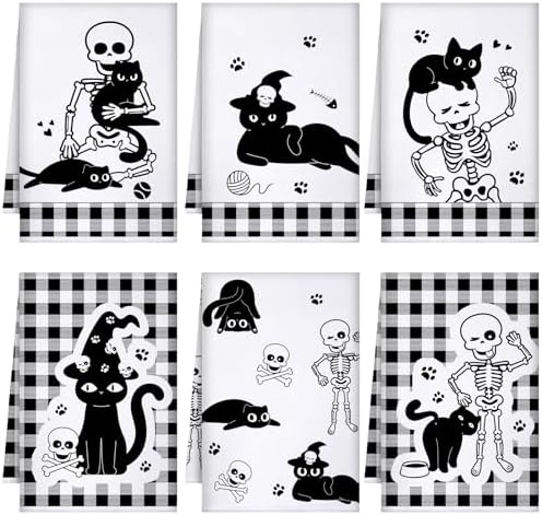 Bencailor 6 Pcs Halloween Kitchen Towels, Spooky Skeleton Dish Towel by Bencailor