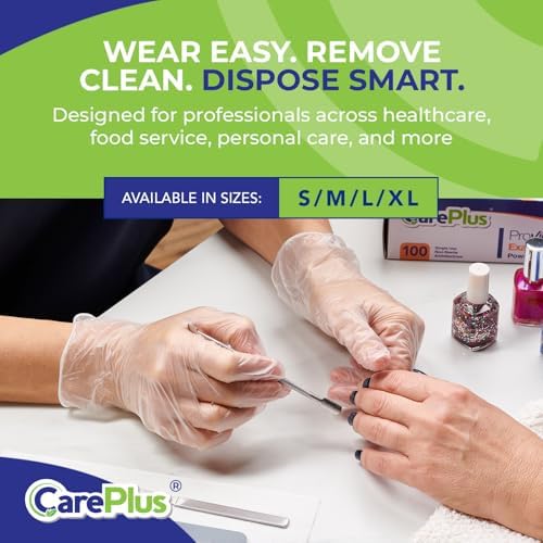 CARE PLUS Clear Vinyl Gloves Small, Latex Free Multipurpose - Image 4