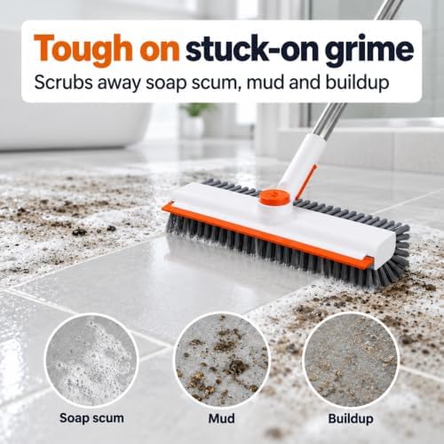 Floor Scrub Brush with Long Handle, 3-in-1 Shower & Bathroom Scrubber - Image 6