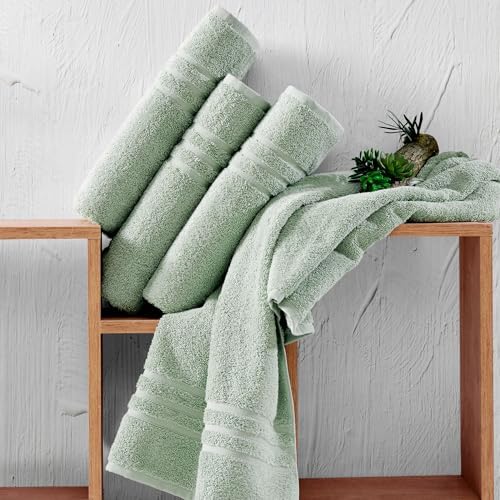 Hawmam Bath Linen Towels Large, Turkish Cotton, 4 Pack, Light Green - Image 5