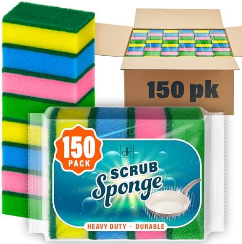 DecorRack 150 Kitchen Scrub Sponges, Heavy Duty Bulk Pack by DecorRack