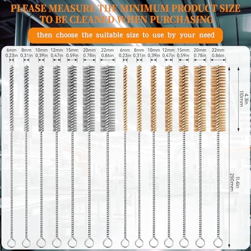 14pcs Wire Tube Cleaning Brush 12" Brass Stainless Steel Engine Brush Set - Image 2