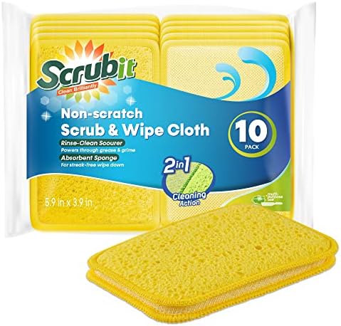 Scrub and Wipe Cleaning Pads – SCRUBIT Dual Sided Scouring Pad and Sponge by SCRUBIT