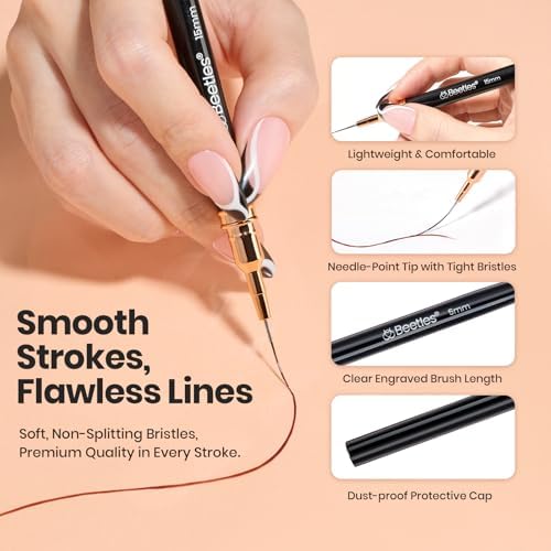Beetles Liner Brushes for Nails 5pcs, Metallic Nail Art Brushes Black - Image 6