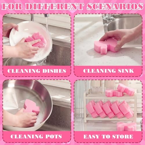Tioncy 12 Pack Pink Bow Sponges Dual Sided Non Scratch - Image 3