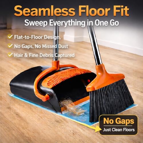 Broom and Dustpan Set with Long Handle, Upright Standing Self-Cleaning Combo - Image 5