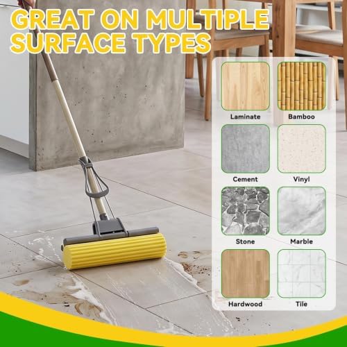 Sponge Mops for Floor Cleaning, Telescopic Handle Mop Squeegee Mop Mop Head - Image 5