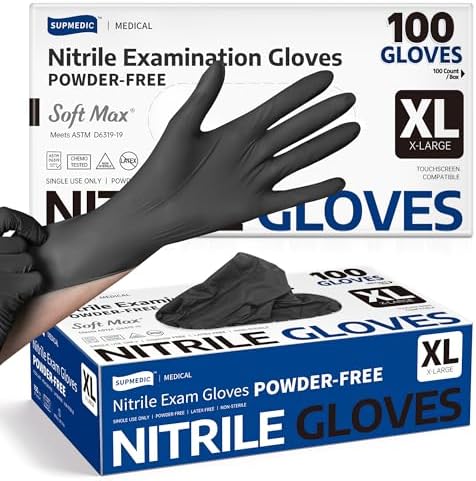 Supmedic Soft Max Disposable Nitrile Exam Gloves, Powder-Free Black, 100 Ct by Supmedic