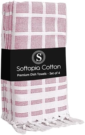 Matrix Dobby Kitchen Towels 4 Pack 100% Cotton, 16x26 Inches, Decorative Tea by SoftopiaCotton