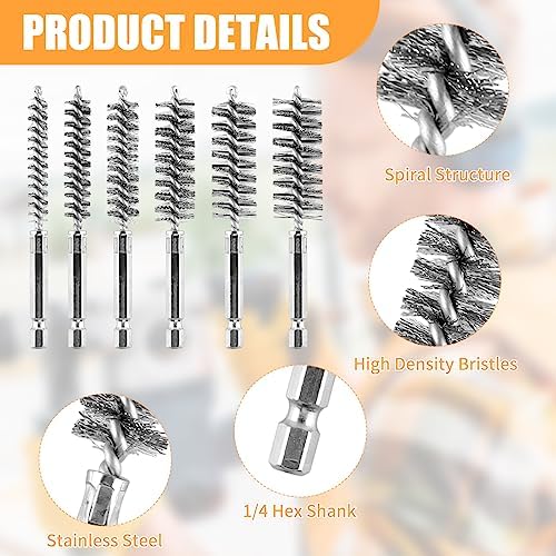 6Pieces Wire Brush Drill Bore Cleaning Brushes Set - Image 3