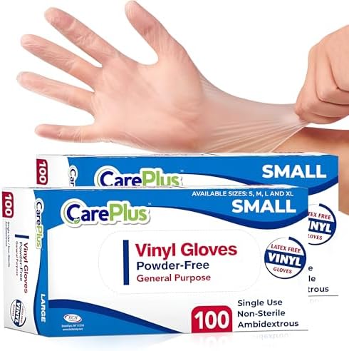 CARE PLUS Clear Vinyl Gloves Small, Latex Free Multipurpose by CarePlus