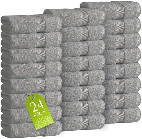 White Classic Wealuxe Light Gray Washcloths 24 Pack by WhiteClassic