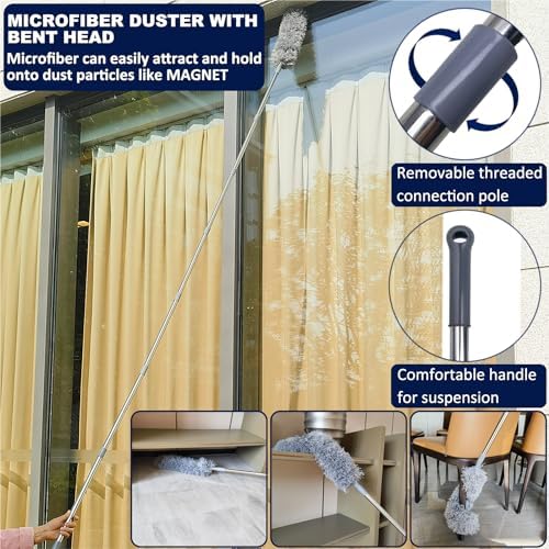 Tonmp 3 Pack 20+ Feet High Reach Grey Microfiber Feather Duster - Image 4