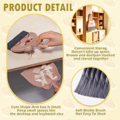 1 Set Small Broom Brush & Dustpan Set Table Cleaning Tools Bear - Image 3