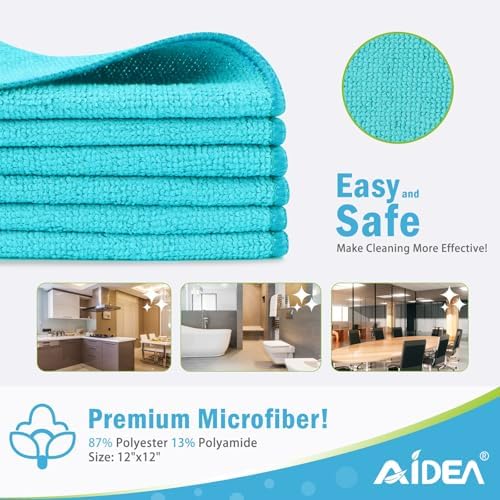 AIDEA Blue Microfiber Cleaning Cloth-12PK, Cleaning Rags 12"x 12" Absorbent - Image 2