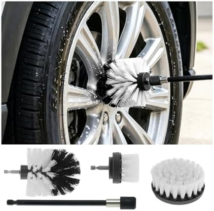 4PCS Car Drill Brush Attachment Set, Vehicle Power Scrub Drill Cleaning Brush by BCOWPV