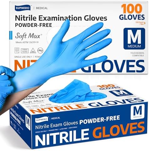 Supmedic Medical Soft Max Nitrile Exam Gloves Powder-Free Disposable 100 Ct by Supmedic
