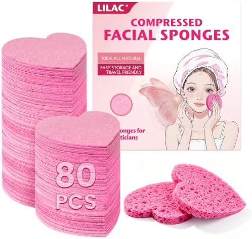 80 Count Compressed Facial Sponges Cellulose Eco-Friendly Makeup Sponges by LILAC