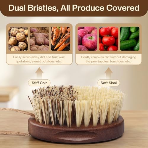 Vegetable and Fruit Cleaning Brush Scrubber Beechwood Handle Fruits Veggie Wash - Image 4