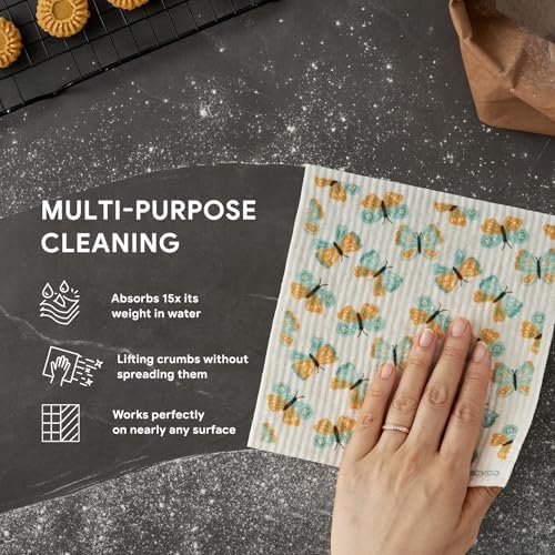 RECYCO Swedish Dishcloths for Kitchen | 5 Pack Gingham Flutter Washable Dish - Image 4