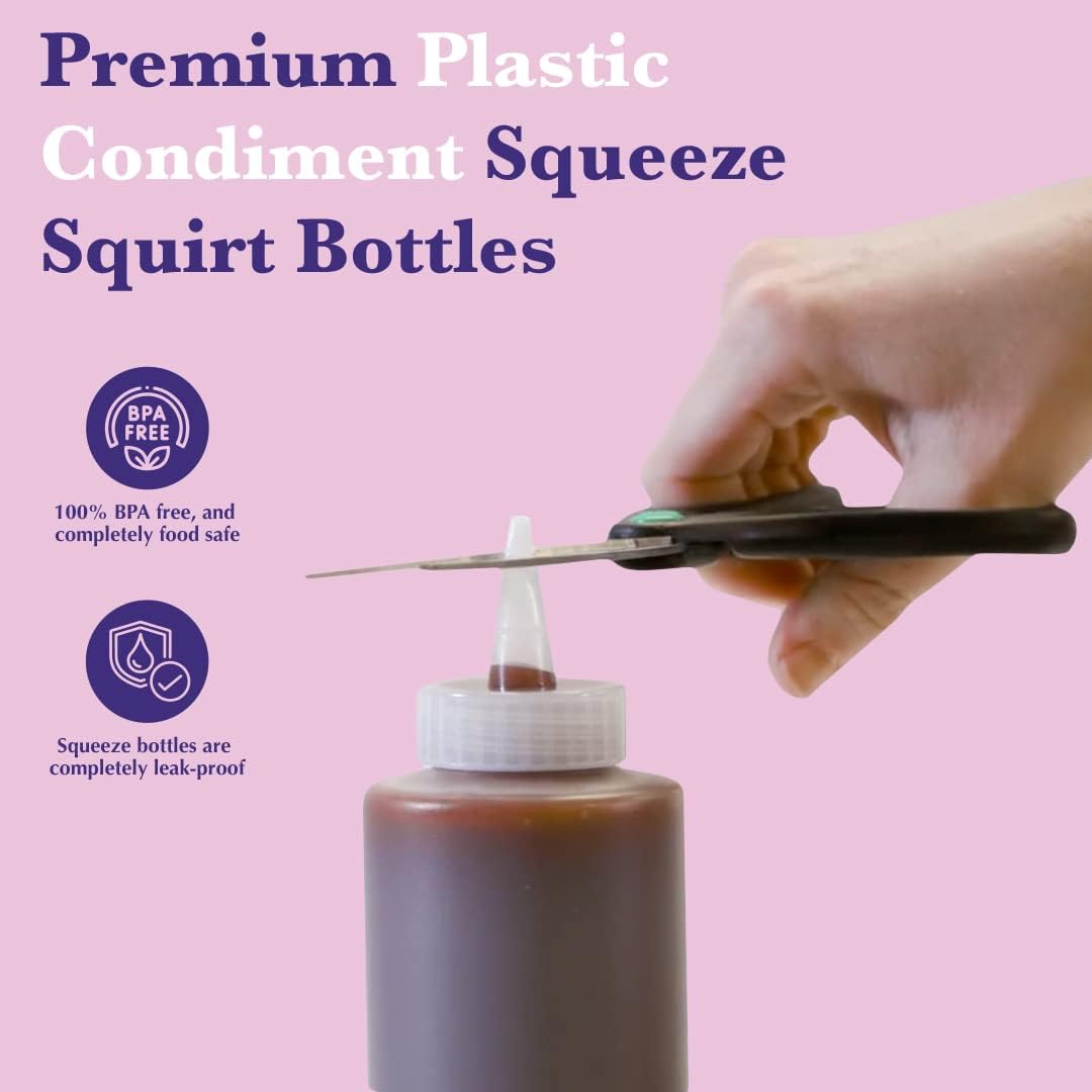 6-Pack Condiment Squeeze Bottles for Sauces - Includes Funnel, Erasable Marker & Reusable Labels, Perfect for Salad Dressings, Liquids, and Ketchup, Durable Plastic 32 oz Bottles