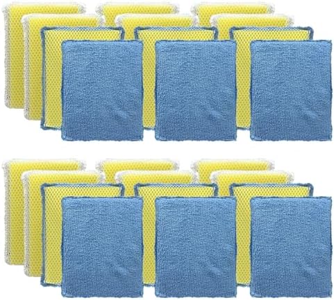 LOLA Microfiber & Nylon Net Sponges, 24 Pack, 12 Dual Sided Non-Scratch Sponge by LolaProducts
