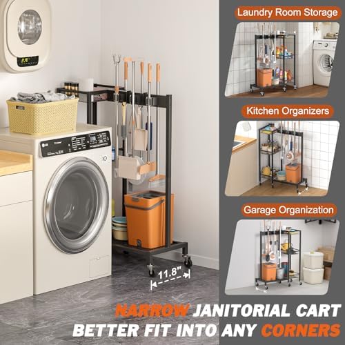 Broom Holder with Cleaning Supplies Organizer, Broom Closet Storage Cabinet - Image 3